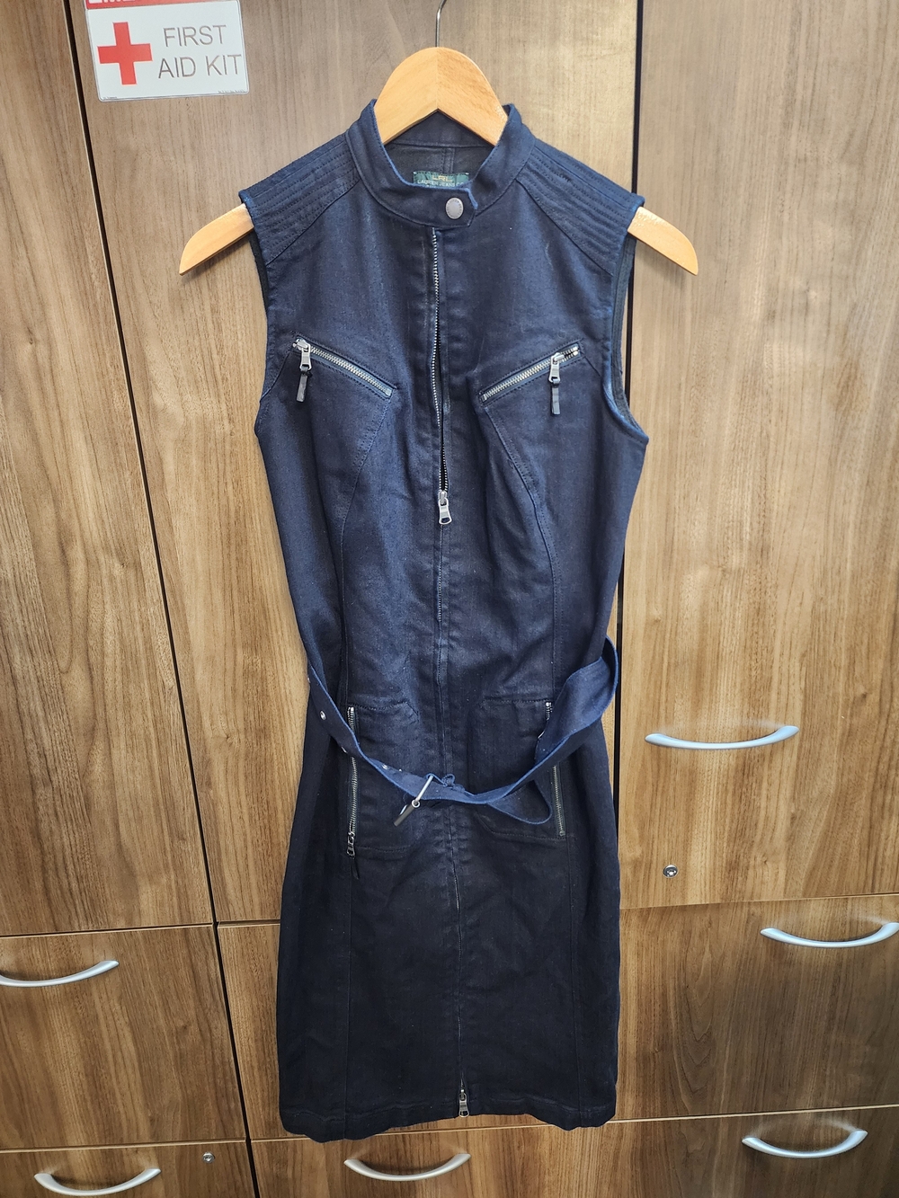 Lauren Ralph Lauren Denim Sleeveless Zip-Front Belted Midi Dress